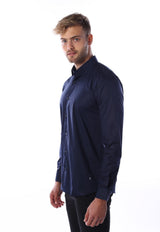 חולצה מכופתרת Slim Fit חלקה | גברים BLUE / L