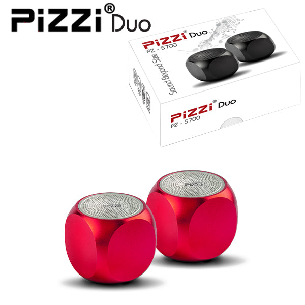 "פיצי מיני" PiZZi Mini-DUO זוג רמקולים Bluetooth עוצמתי 2x3W במיוחד 35מ"מ בלבד בצבע אדום